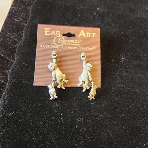 Ear Art Womens Cat Kitten Earrings Silver Tone NWT Dangling Motion Kitten